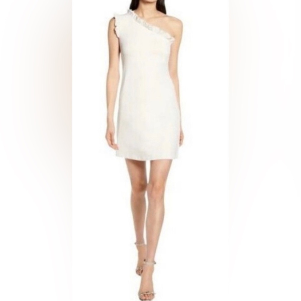 Susana Monaco | Ruffle One Shoulder Mini Dress | Blanched Almond